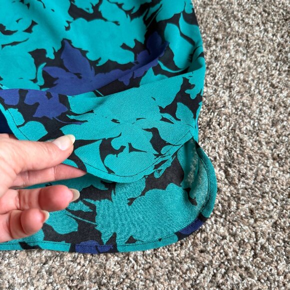LOFT Sleeveless Sheer Panel Yoke Top Floral Blouse, Size M, Teal/Black/Purple - Picture 9 of 10